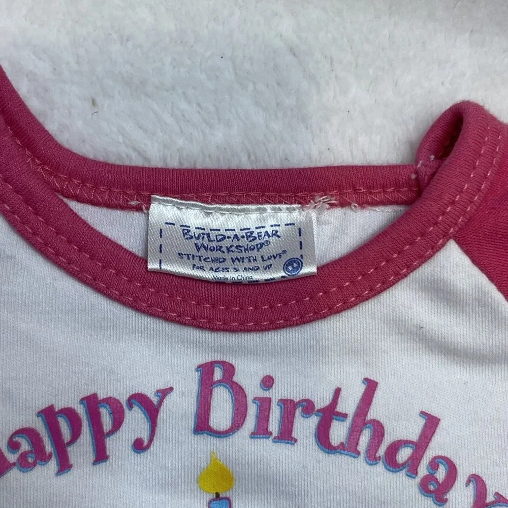 Build A Bear Happy Birthday‎ Shirt Pink Sleeves Cupcake